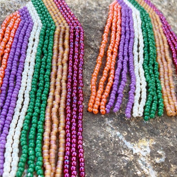 Handcrafted boho fringe beaded long earrings multicolored shoulder dusters - Picture 5 of 6